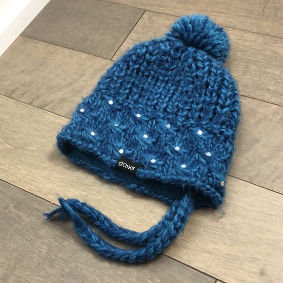 Chaos Ocean Blue Sparkle Knitted Winter Hat with Pompom & Sparkles - Picture 2 of 5